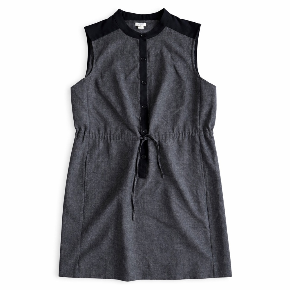 J. Crew Wool Blend Sleeveless Shirt Dress Drawstring Waist Work Gray Black Large